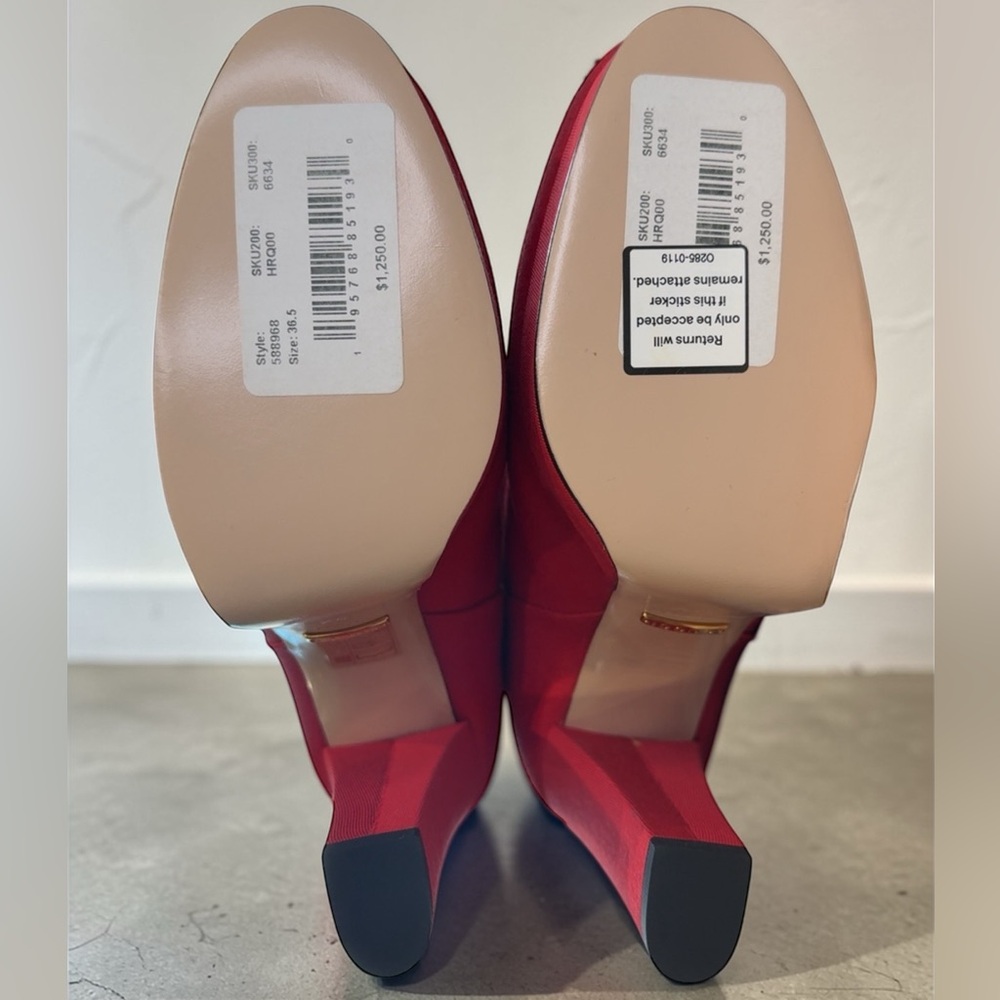 Gucci Red Heel Platform Runway Boots Ribbed Fabric Pull-on Size 36.5 US 6.5 - Picture 15 of 16